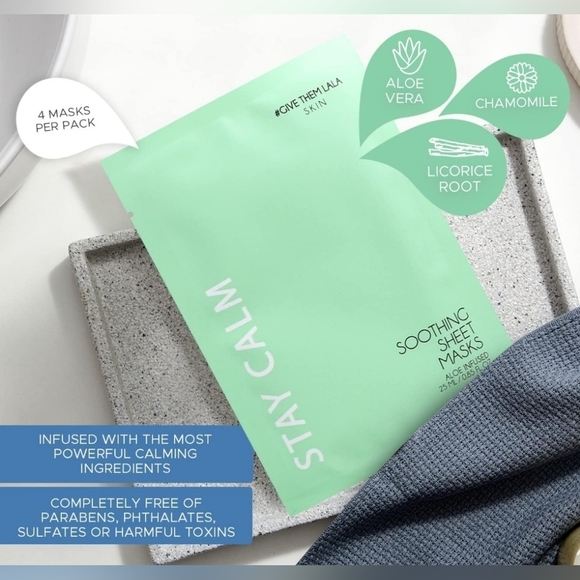 GIVE THEM LALA STAY CALM Soothing Sheet Face Masks Infused Aloe Chamomile Set 4 - Picture 5 of 10